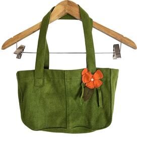 One Size – Y2K Olive Green Felt Purse with Orange Flower Appliqué (World Market)